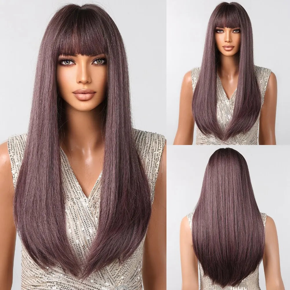 Black Long Straight Wig for Women – Heat Resistant Synthetic Daily & Cosplay Wig