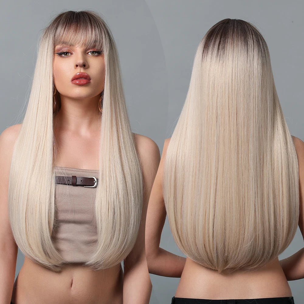 Black Long Straight Wig for Women – Heat Resistant Synthetic Daily & Cosplay Wig