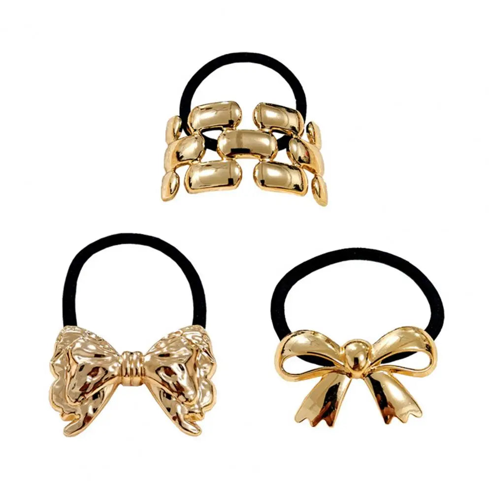 Gold Metal Hair Tie Cuff Set – 3/4-Piece High Elastic Ponytail Bands | Silkara™ Hair Accessories