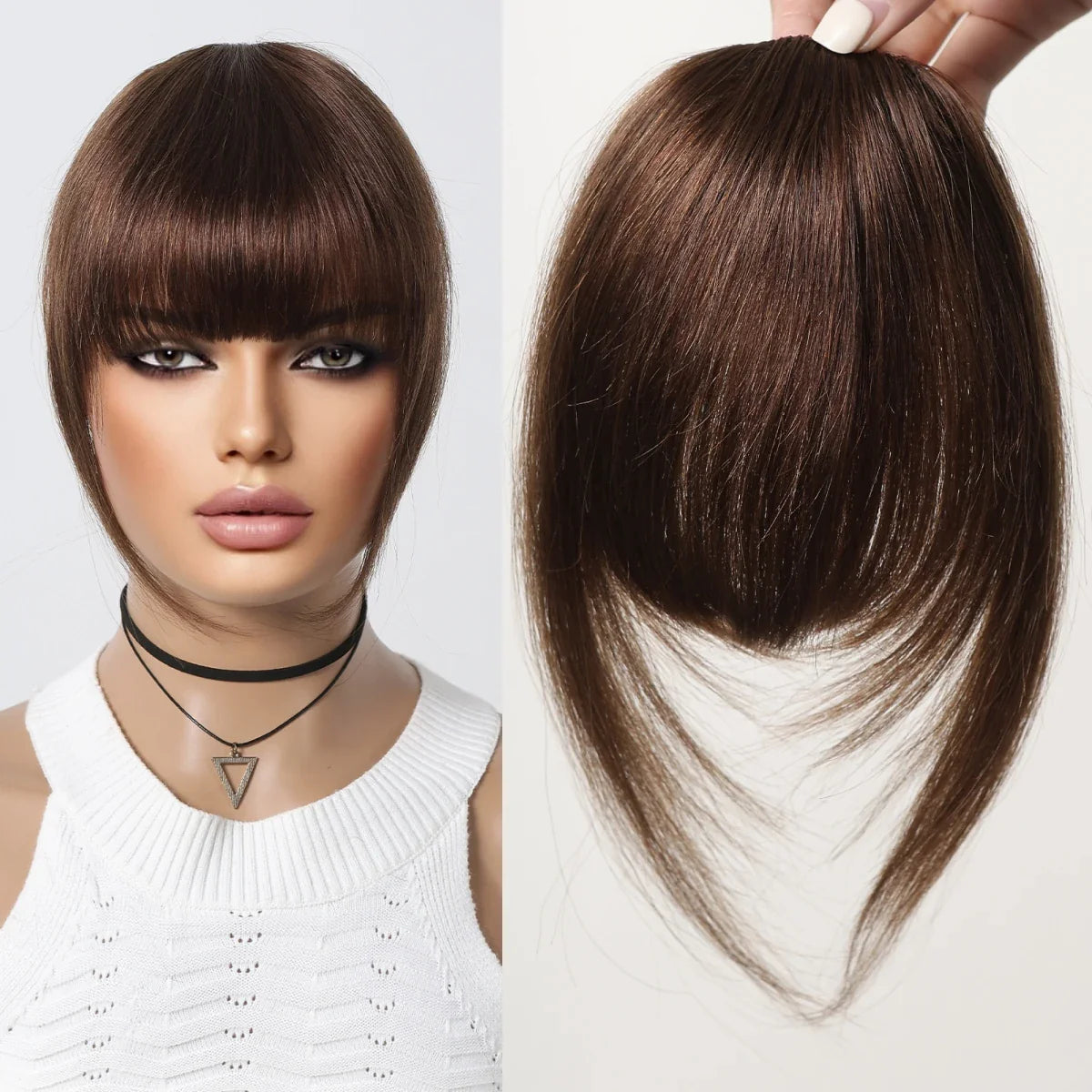 Clip-In Human Hair Bangs with Temples – Natural French Fringe Hairpiece | Silkara™ Hair Extensions