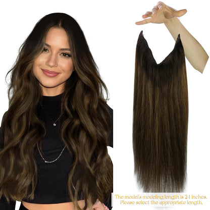 Invisible Wire Human Hair Extensions – One Piece Halo Weft with Clips (12–20”)