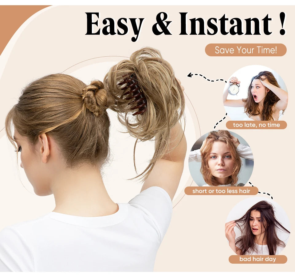 8.5-Inch Synthetic Messy Bun – Detachable Claw Clip & Elastic