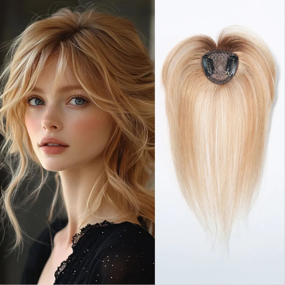 Remy Human Hair Topper with Bangs – Clip-In Silk Base Hairpiece for Thinning Hair | Silkara™