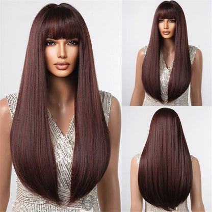 Black Long Straight Wig for Women – Heat Resistant Synthetic Daily & Cosplay Wig