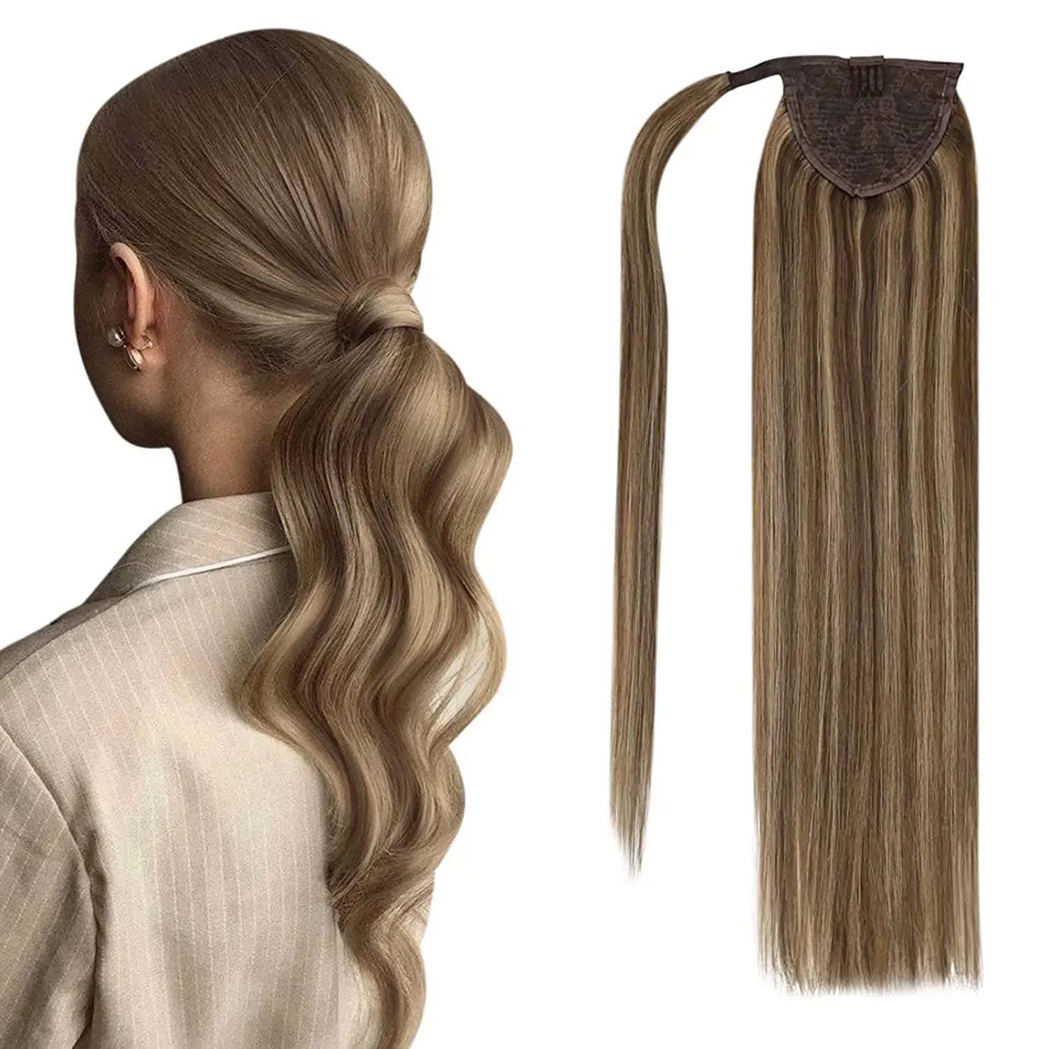 Human Hair Ponytail Extension – Straight Remy Wrap-Around Clip-In Ponytail 80g