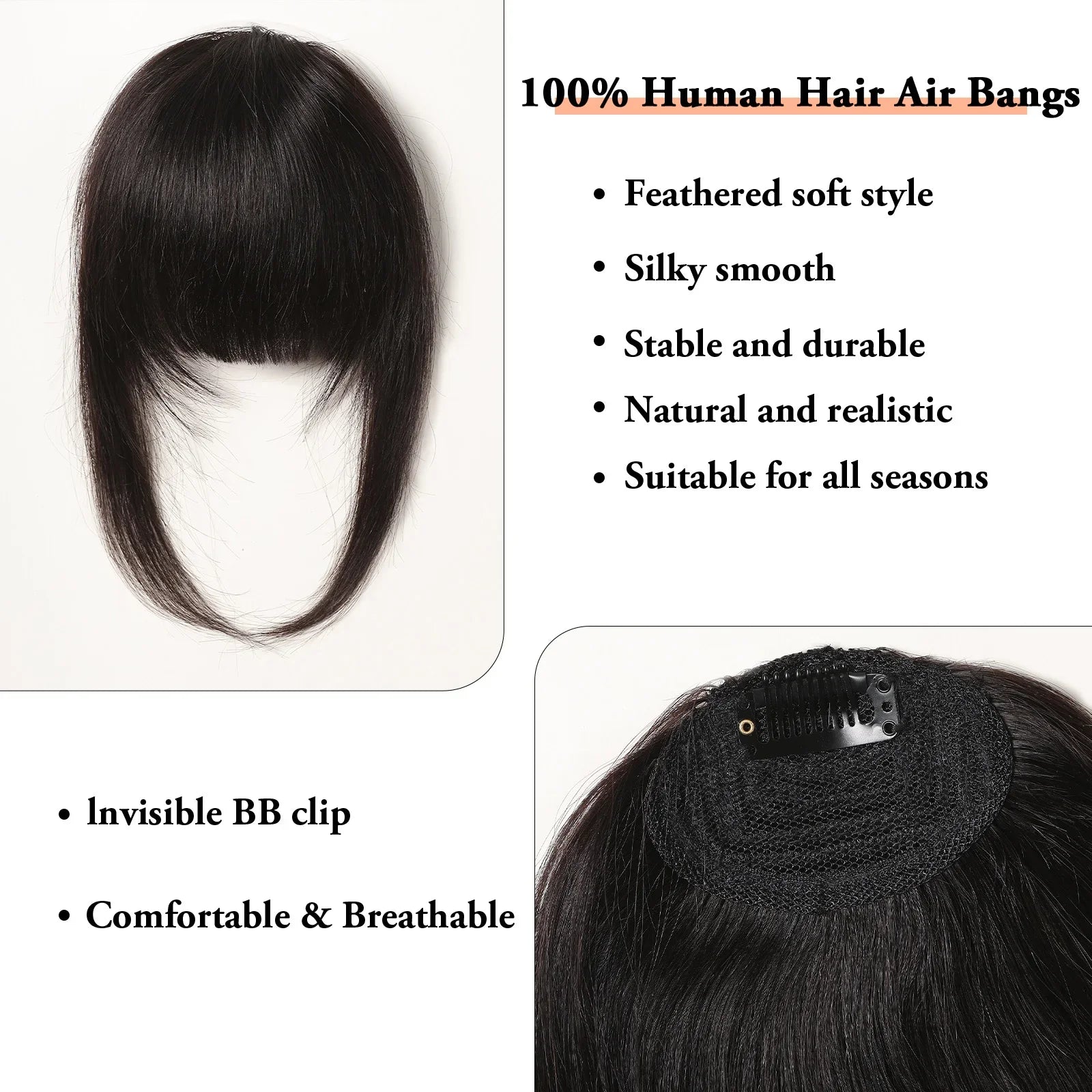 Clip-In Human Hair Bangs with Temples – Natural French Fringe Hairpiece | Silkara™ Hair Extensions