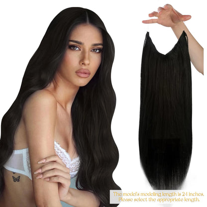 Invisible Wire Human Hair Extensions – One Piece Halo Weft with Clips (12–20”)