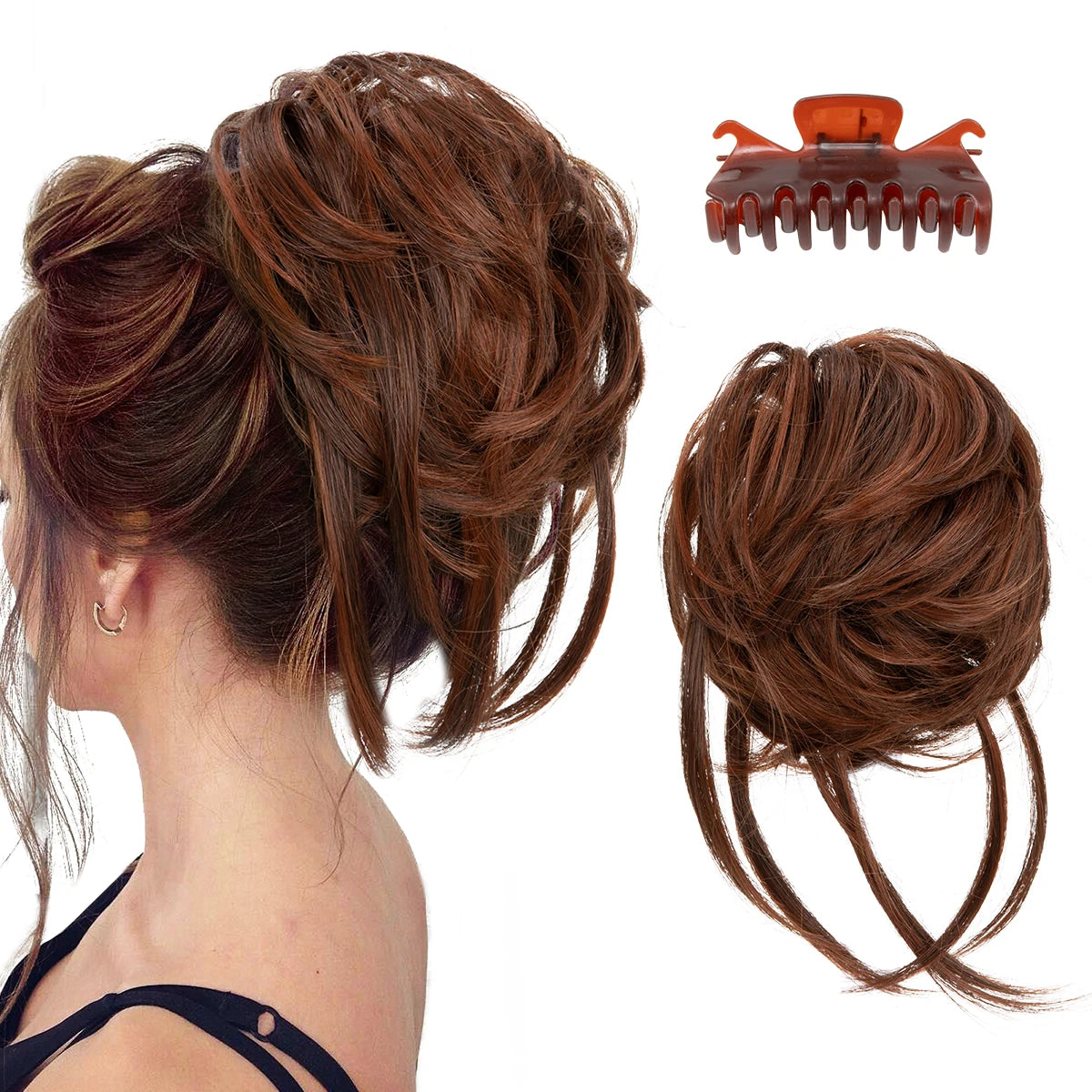 8.5-inch synthetic messy bun hairpiece in Red Vino shade