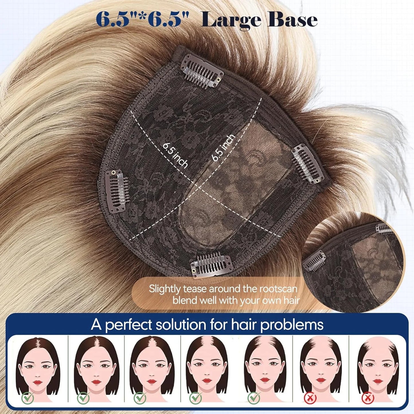 10” Human Hair Topper with Bangs – Silk Base Short Bob (6.5×6.5”)