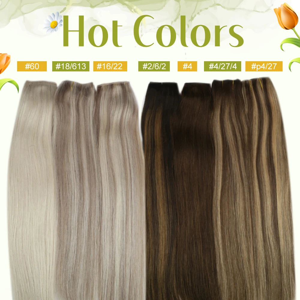 Invisible Wire Human Hair Extensions – One Piece Halo Weft with Clips (12–20”)