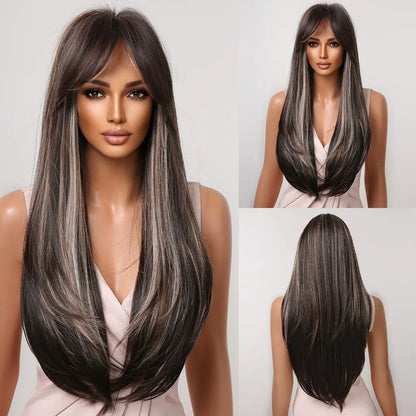 Black Long Straight Wig for Women – Heat Resistant Synthetic Daily & Cosplay Wig