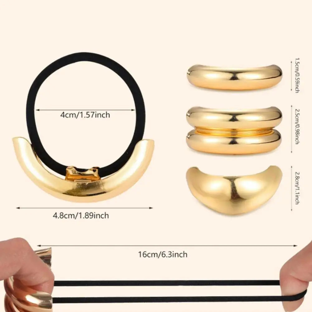 Gold Metal Hair Tie Cuff Set – 3/4-Piece High Elastic Ponytail Bands | Silkara™ Hair Accessories