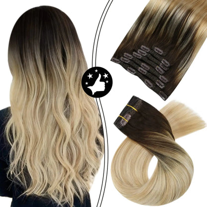7-Piece Clip-In Human Hair Extensions – 16–24” Straight Remy Hair (105g)