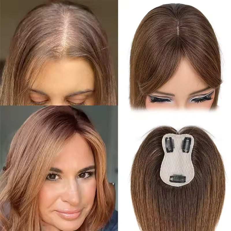 360° Human Hair Topper with Bangs – Real Hair Volume Topper for Thinning Hair