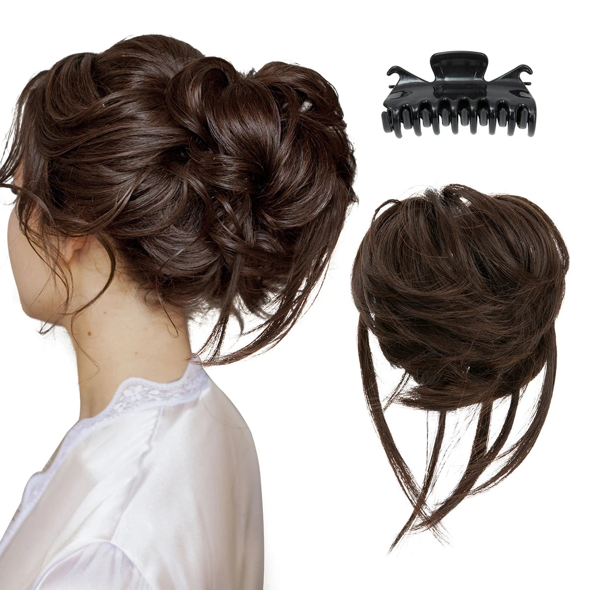 8.5-inch synthetic messy bun hairpiece in Dark Chocolate shade