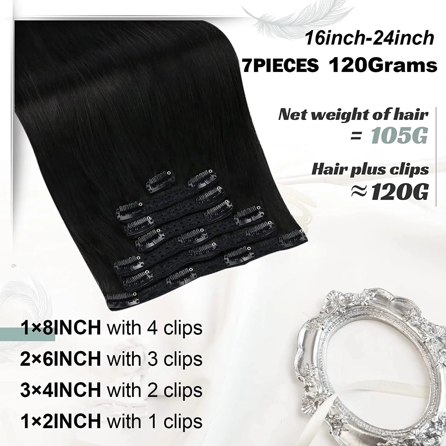7-Piece Clip-In Human Hair Extensions – 16–24” Straight Remy Hair (105g)