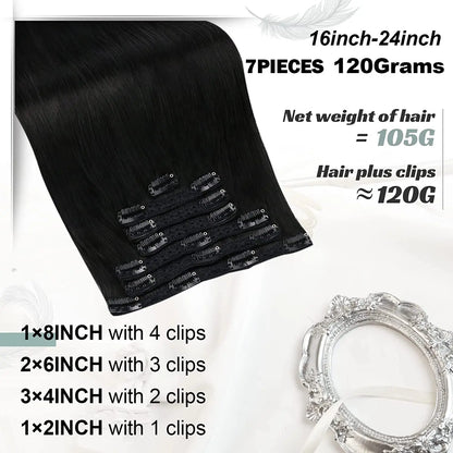 7-Piece Clip-In Human Hair Extensions – 16–24” Straight Remy Hair (105g)