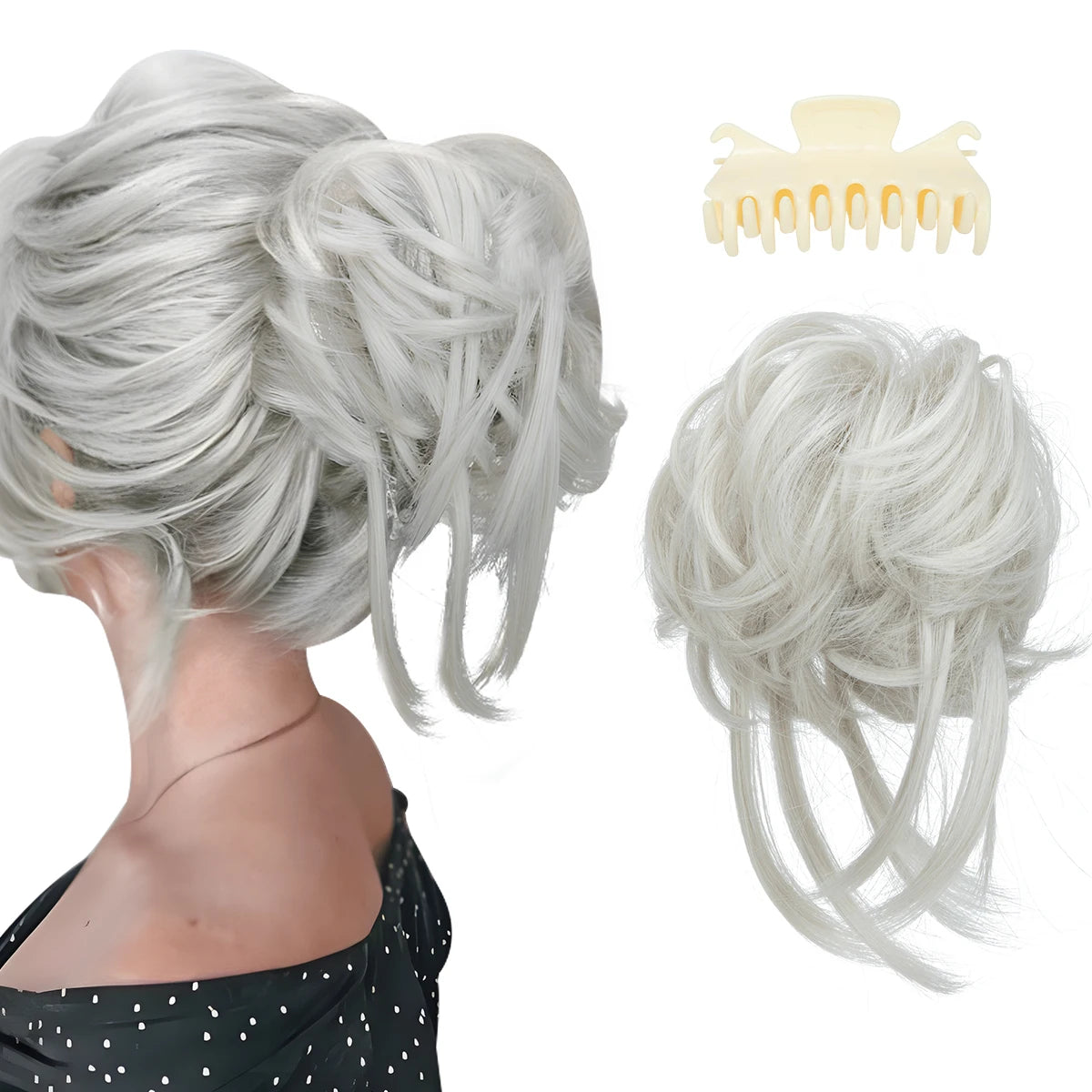 8.5-inch synthetic messy bun hairpiece in White shade
