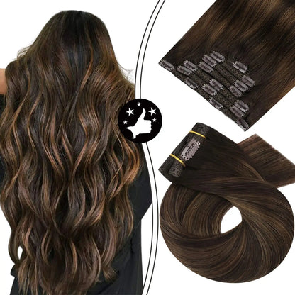 7-Piece Clip-In Human Hair Extensions – 16–24” Straight Remy Hair (105g)