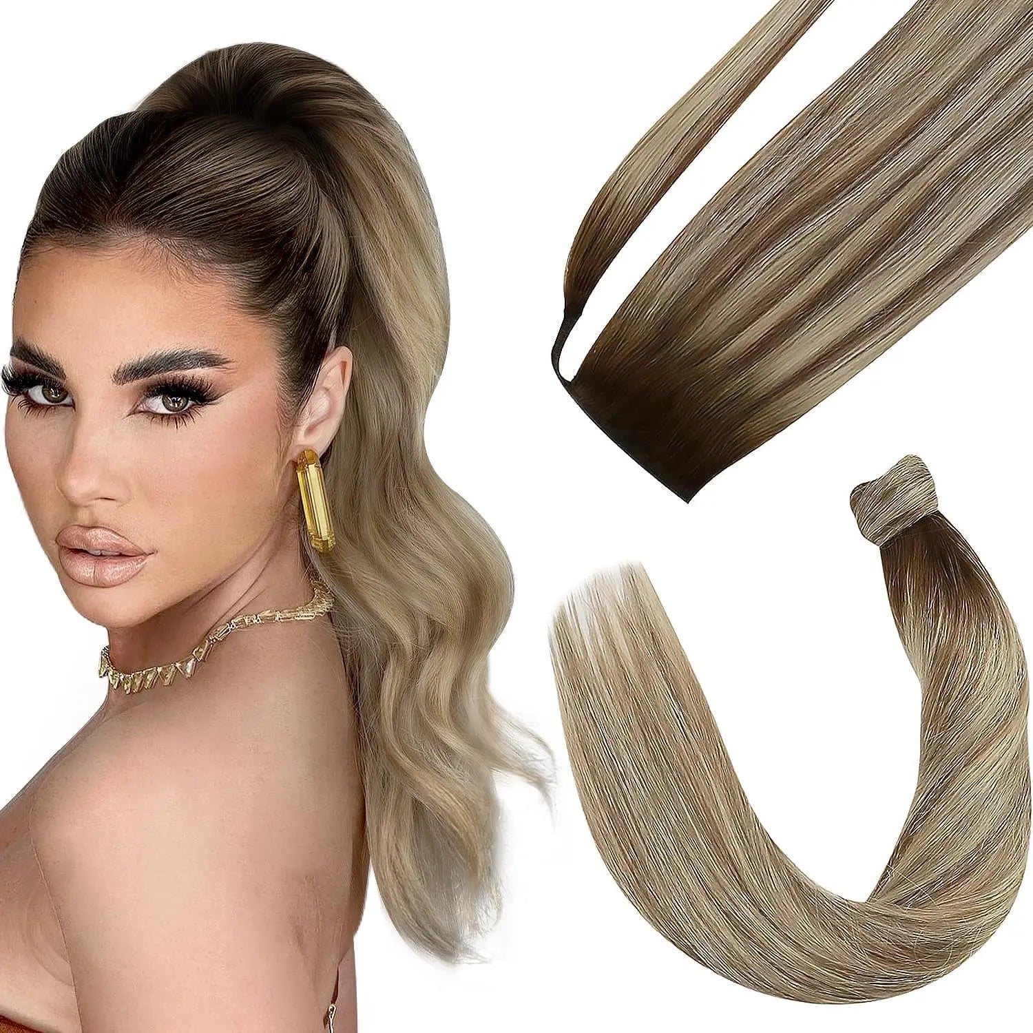 Human Hair Ponytail Extension – Straight Remy Wrap-Around Clip-In Ponytail 80g