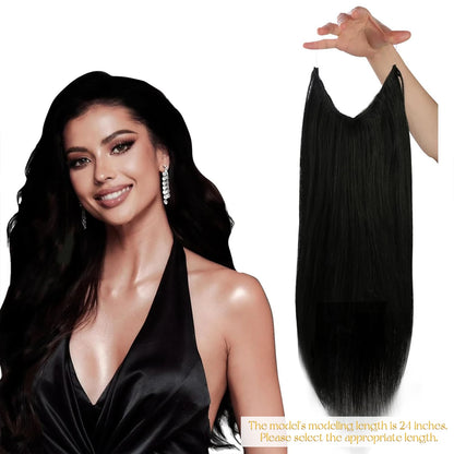 Invisible Wire Human Hair Extensions – One Piece Halo Weft with Clips (12–20”)