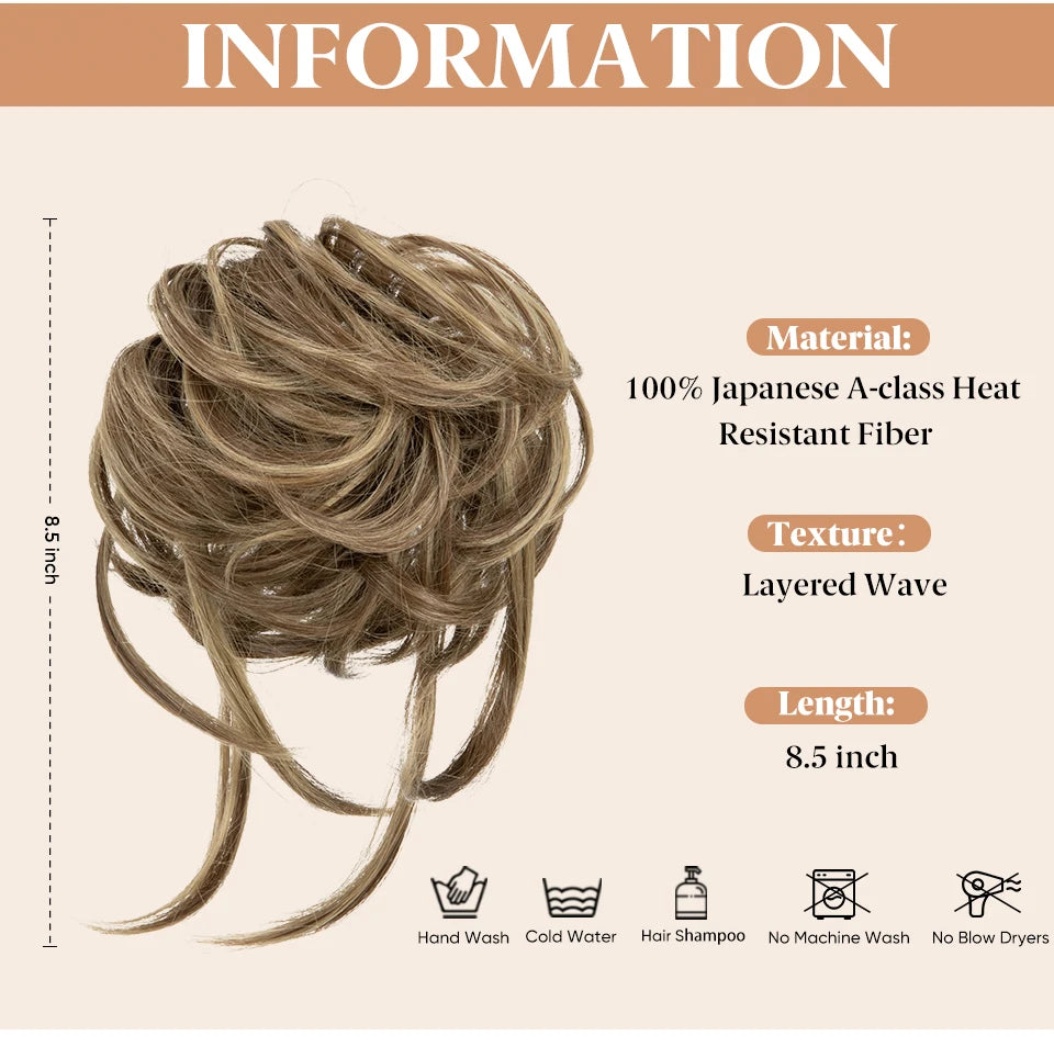 8.5-Inch Synthetic Messy Bun – Detachable Claw Clip & Elastic