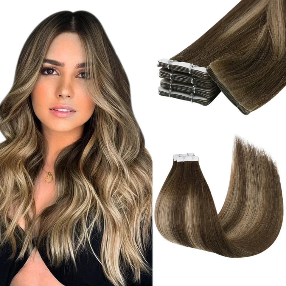 Virgin Remy Tape-In Hair Extensions – Invisible Injection Tape, Double Drawn, Natural Straight (20pcs)