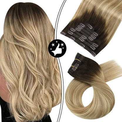 7-Piece Clip-In Human Hair Extensions – 16–24” Straight Remy Hair (105g)