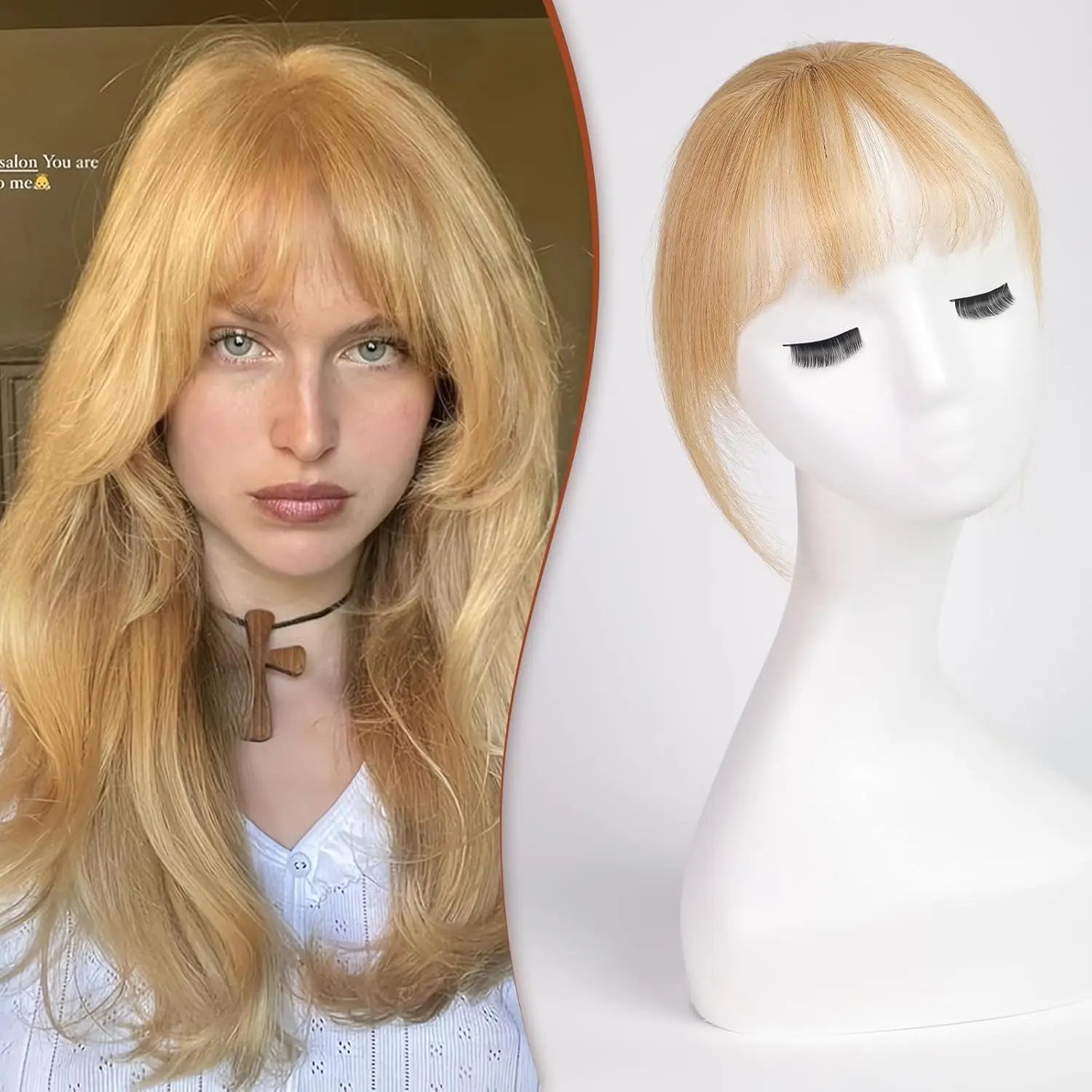 Clip-In Human Hair Bangs – Wispy Full Fringe with 3 Clips