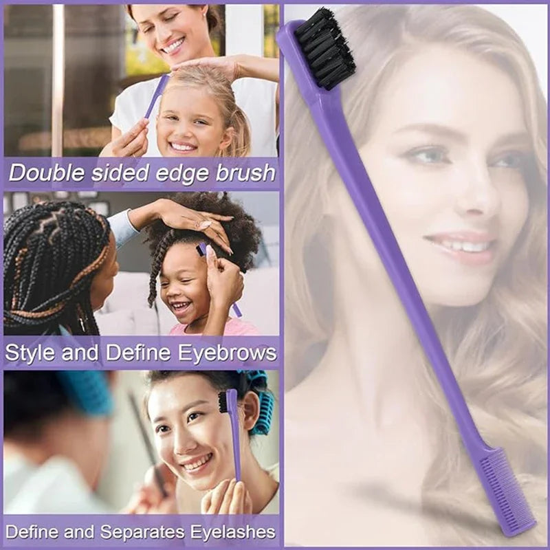Detangling Hair Brush & Comb Set – Curved Brush, Rat Tail Comb & Edge Styling Tools