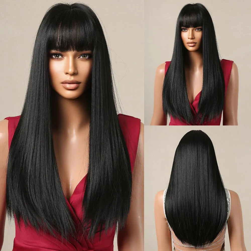 Black Long Straight Wig for Women – Heat Resistant Synthetic Daily & Cosplay Wig
