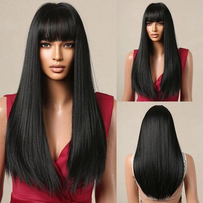 Black Long Straight Wig for Women – Heat Resistant Synthetic Daily & Cosplay Wig