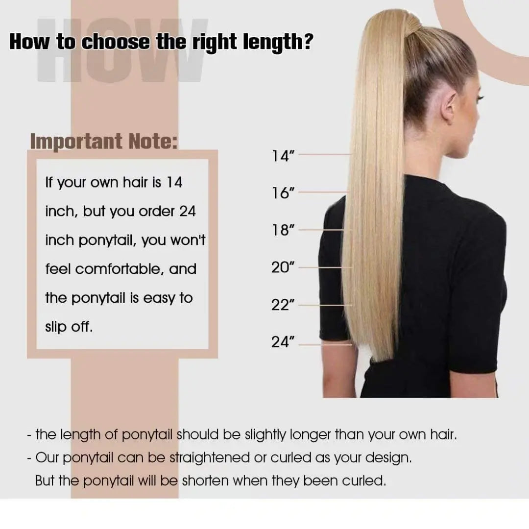 Human Hair Ponytail Extension – Straight Remy Wrap-Around Clip-In Ponytail 80g
