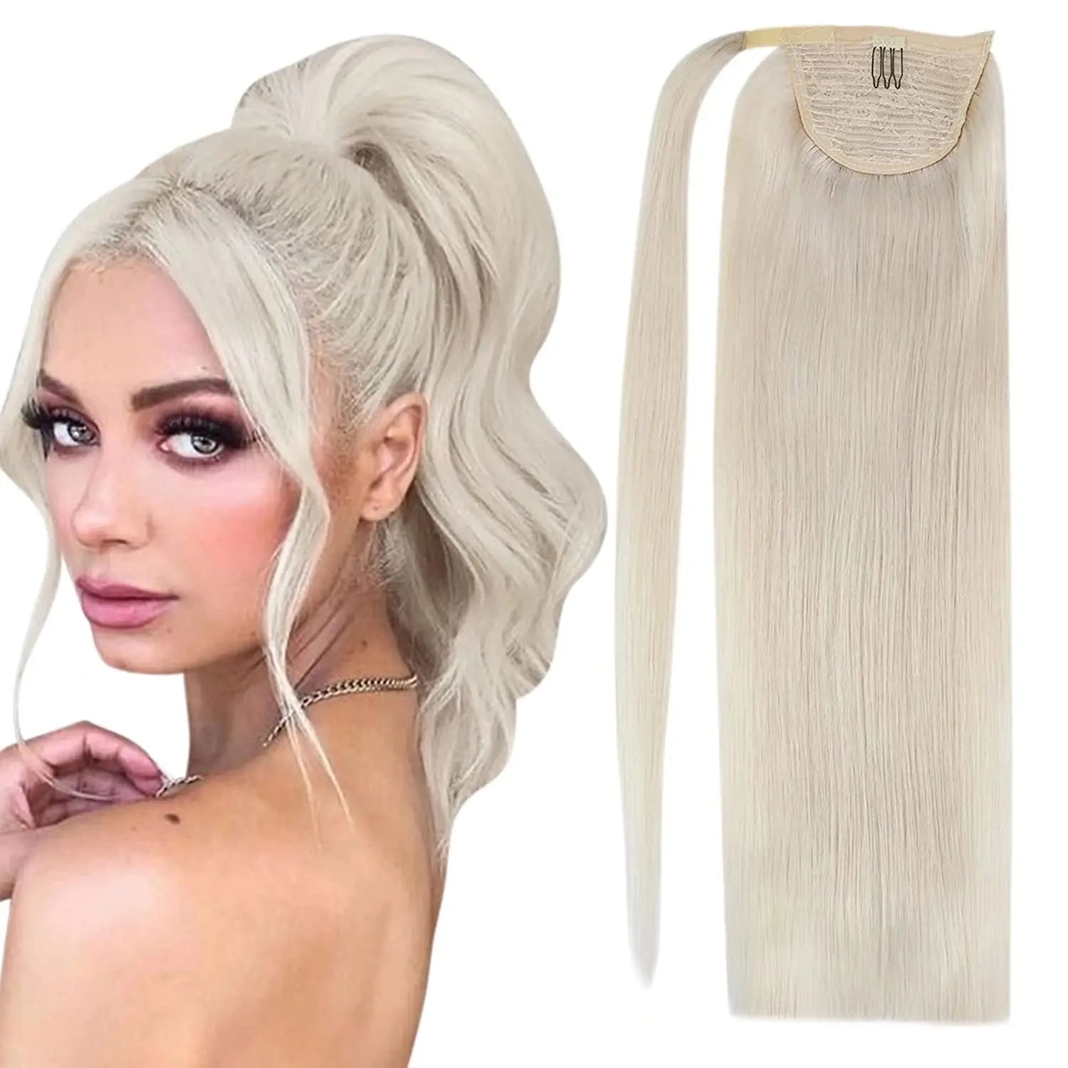 Human Hair Ponytail Extension – Straight Remy Wrap-Around Clip-In Ponytail 80g