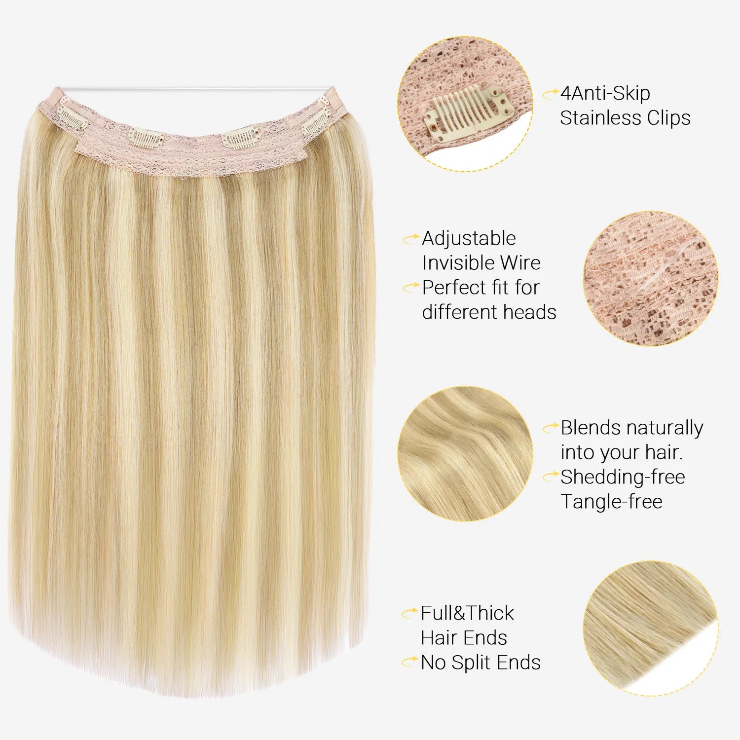 Human Hair Wire Extensions – Invisible Halo Clip-In Straight Remy Hair