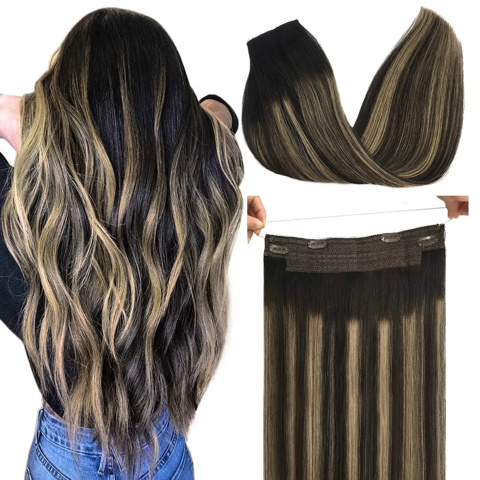Human Hair Wire Extensions – Invisible Halo Clip-In Straight Remy Hair