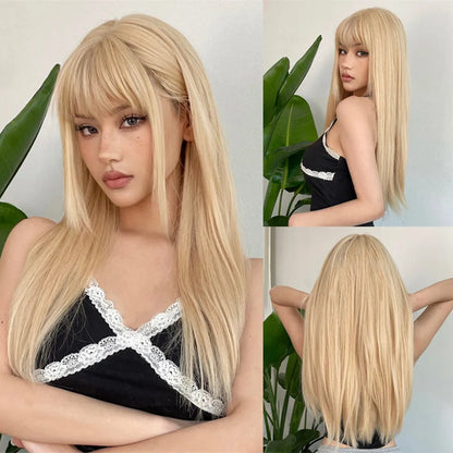Black Long Straight Wig for Women – Heat Resistant Synthetic Daily & Cosplay Wig
