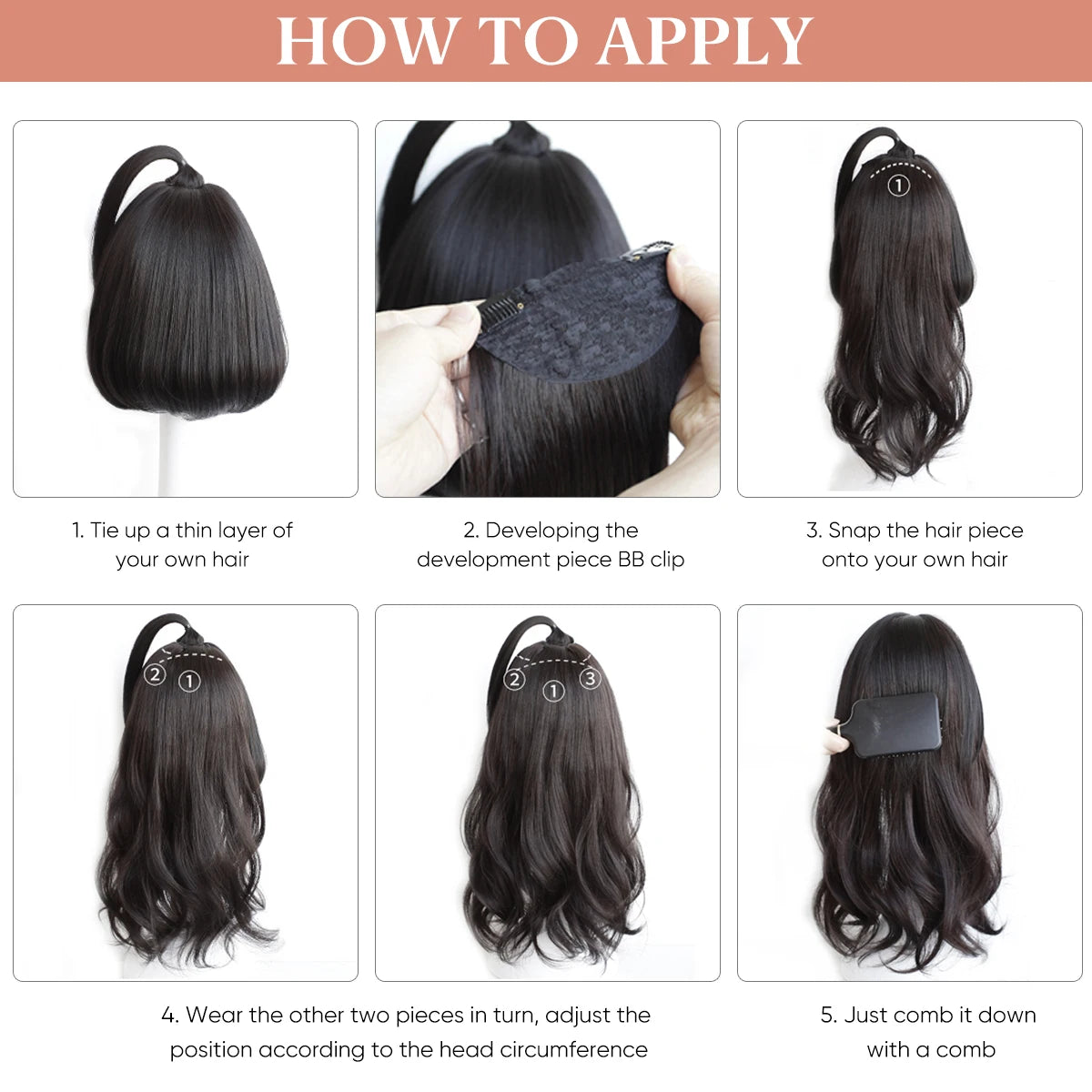 3PCS Wavy Clip In Hair Extensions – Thick Synthetic Full Head Hair Extensions for Women