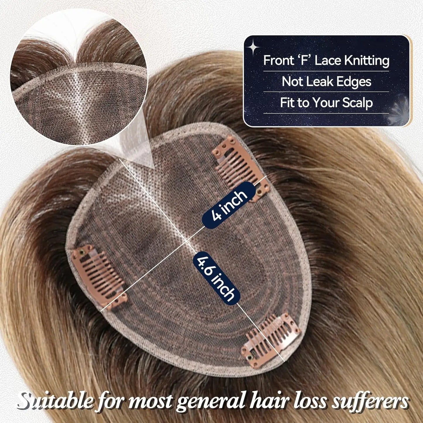 Ombre Light Brown Straight Human Hair Topper – 12” Middle Part Swiss Base