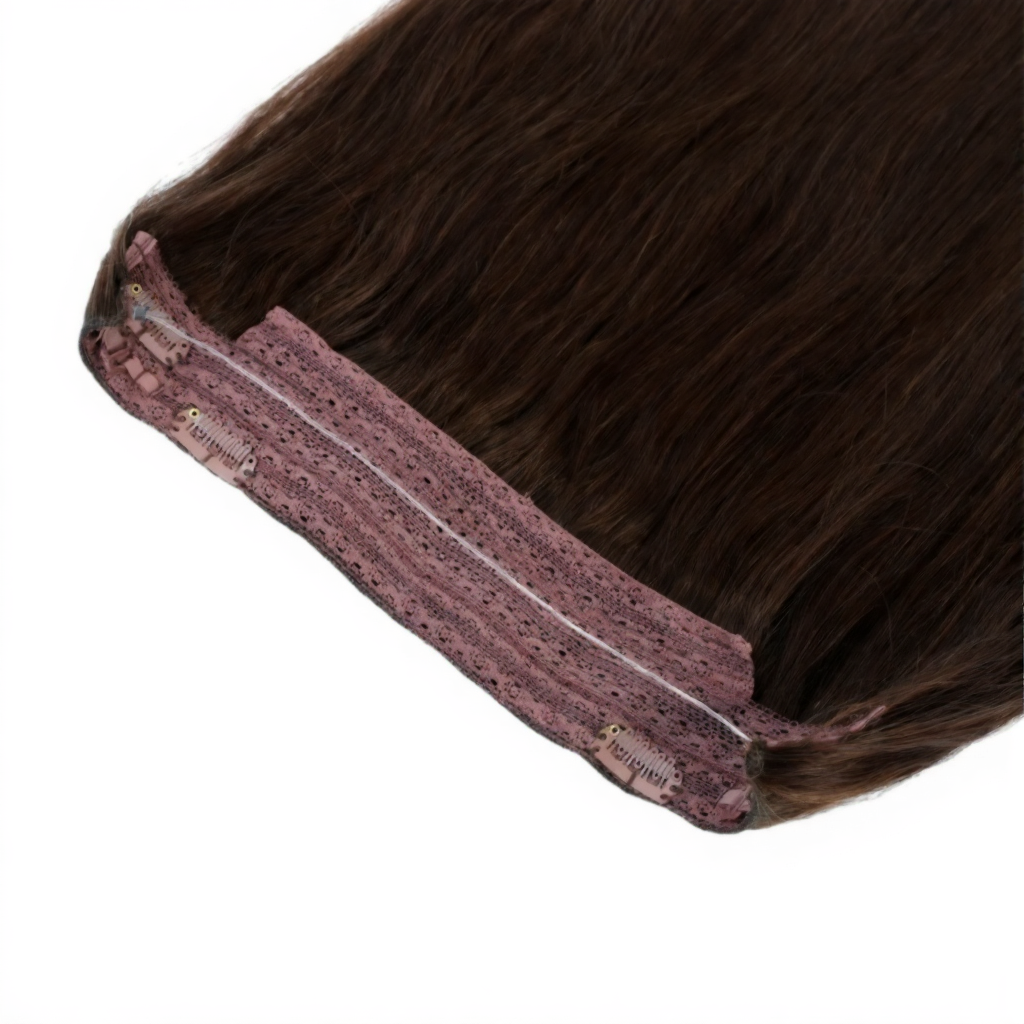 Halo Human Hair Extensions – 14–28 Inch Hidden Wire Remy Hair in Ombre Brown