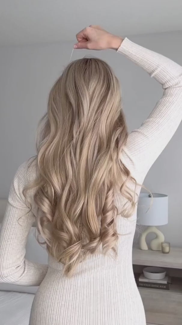 Load video: Silkara™ Secret Halo Extensions 16, 20, 24 inches (Wavy-2 Clips)