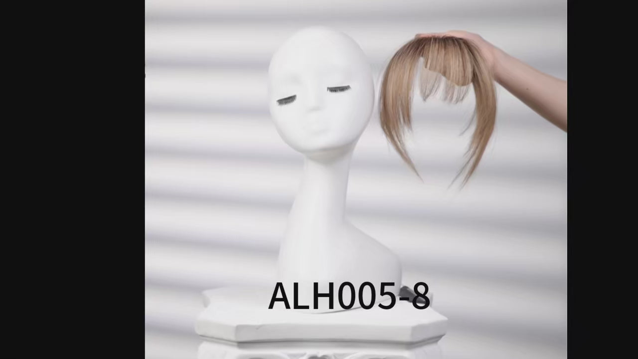 Load video: Ombre Brown to Blonde Clip-In Human Hair Bangs – Wispy Full Fringe with 3 Clips