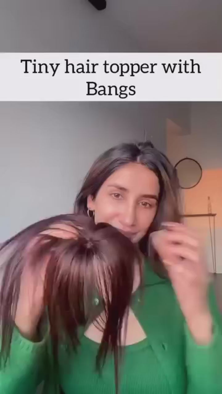Load video: Silk Base 3D Human Hair Topper with 360° Bangs – Real Hair Volume Topper for Thinning Hair