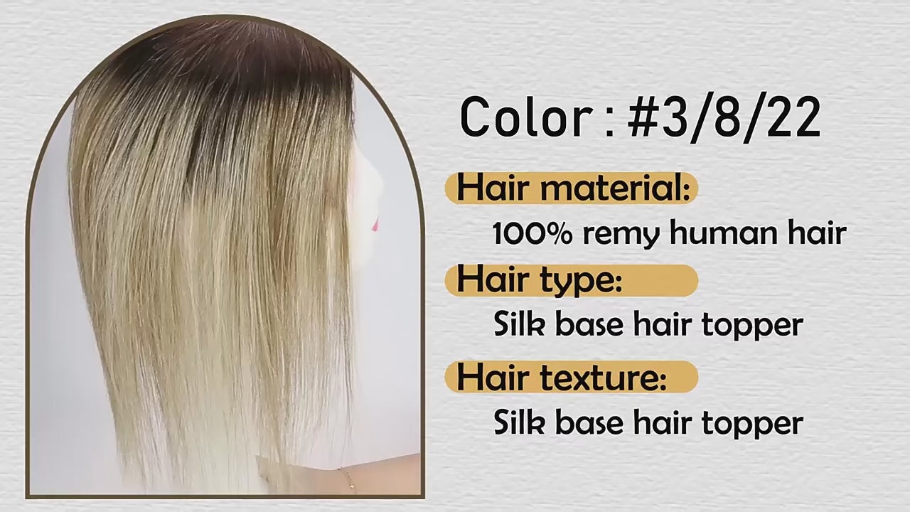 Load video: Straight Human Hair Topper – Remy Clip-In Hair Piece with Mono &amp; PU Base