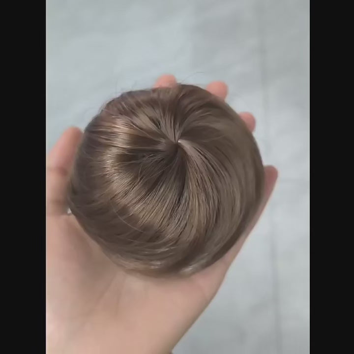 Load video: 6” Human Hair Drawstring Bun Extension – Natural Volume Chignon Hairpiece