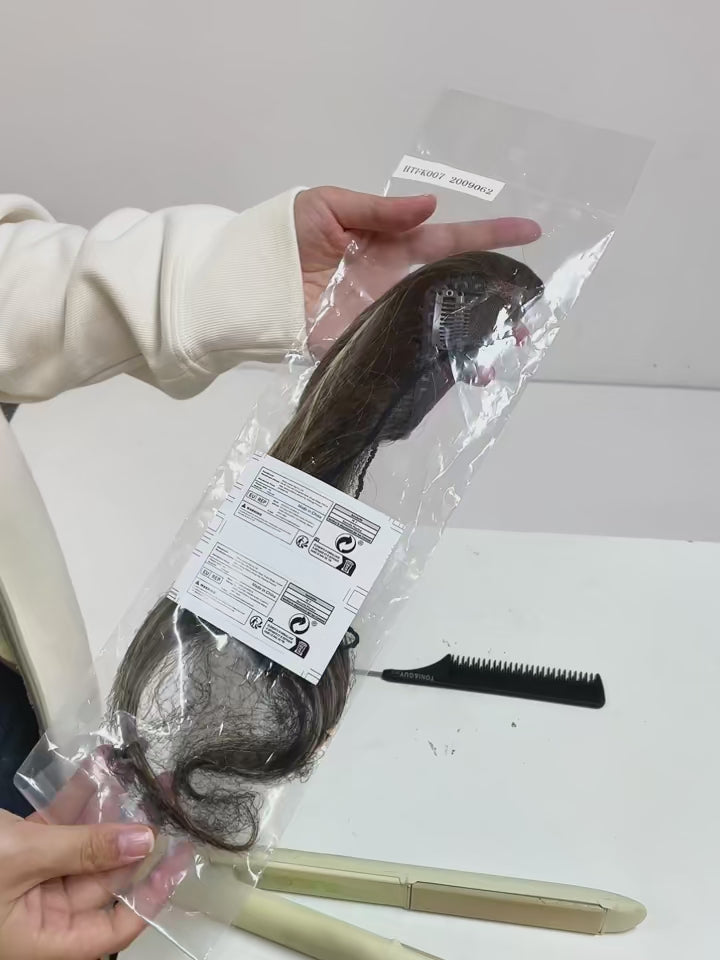 Load video: 12” Human Hair Topper – Straight Lace Base Clip-In Hairpiece