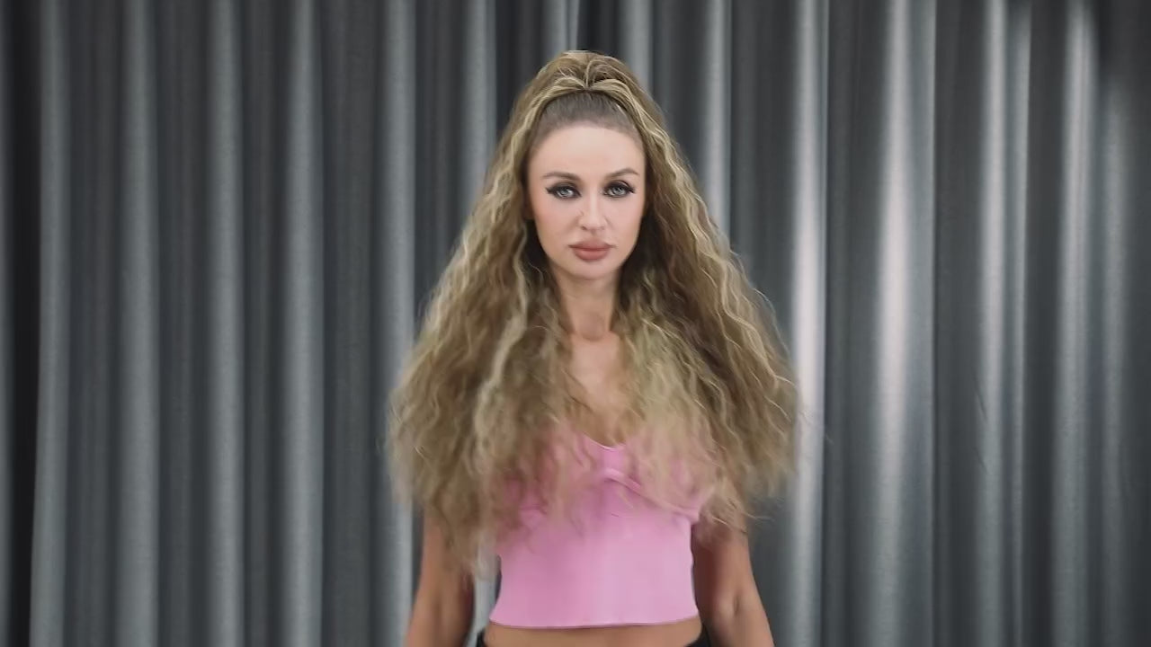 Load video: 26-Inch Curly Clip-In Ponytail Extension – Voluminous Hairpiece for Instant Glam Look | Silkara™