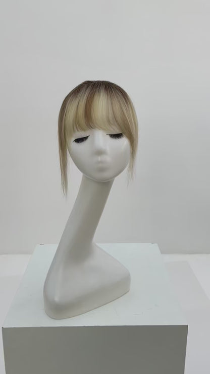 Ombre Bleach Blonde Clip-In Human Hair Bangs – 5” 3D Wispy Hairpiece for Women