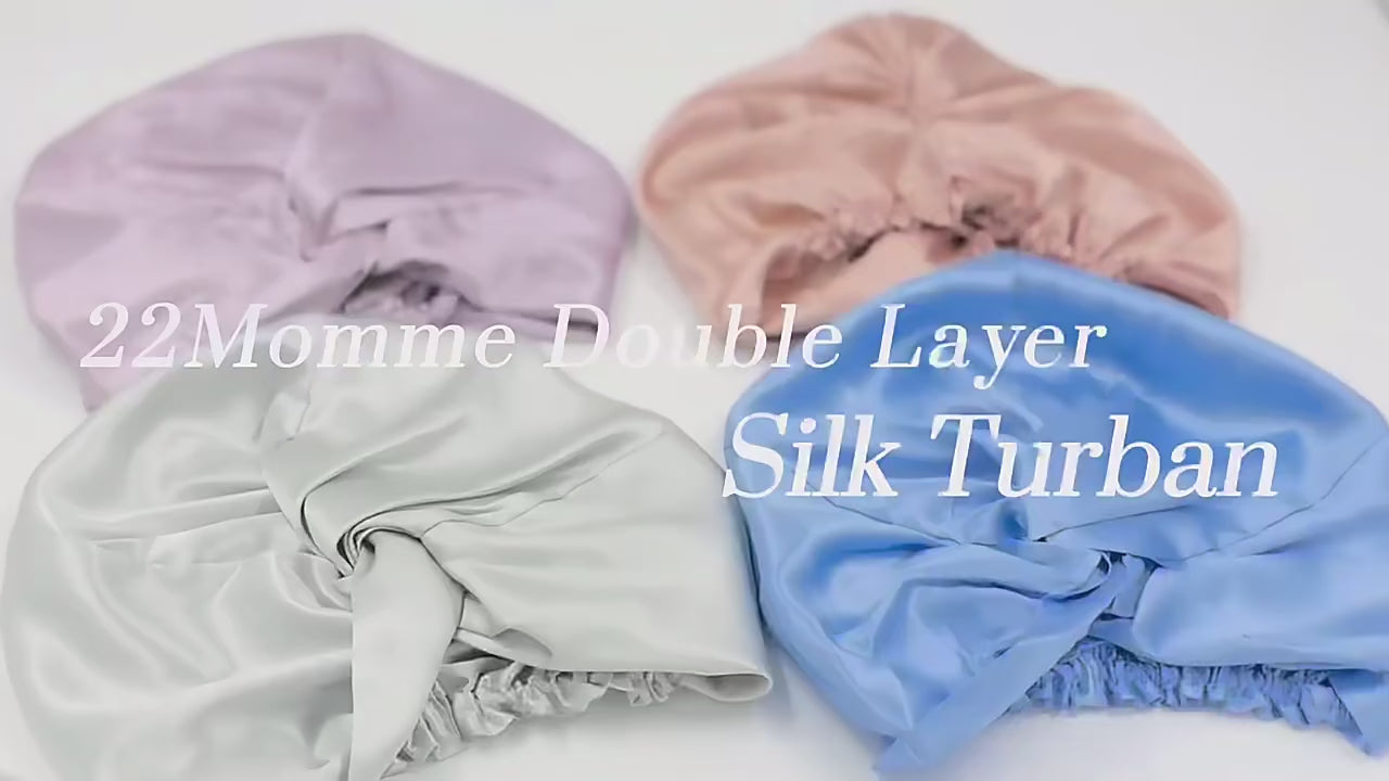 Load video: 100% Mulberry Silk Bonnet – 22 Momme Double-Sided Silk Sleeping Cap for Hair Extensions &amp; Curly Hair