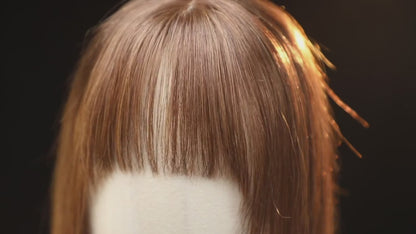 Light Brown Human Hair Topper with Bangs – 10" Silk Base Clip-In for Thinning Hair
